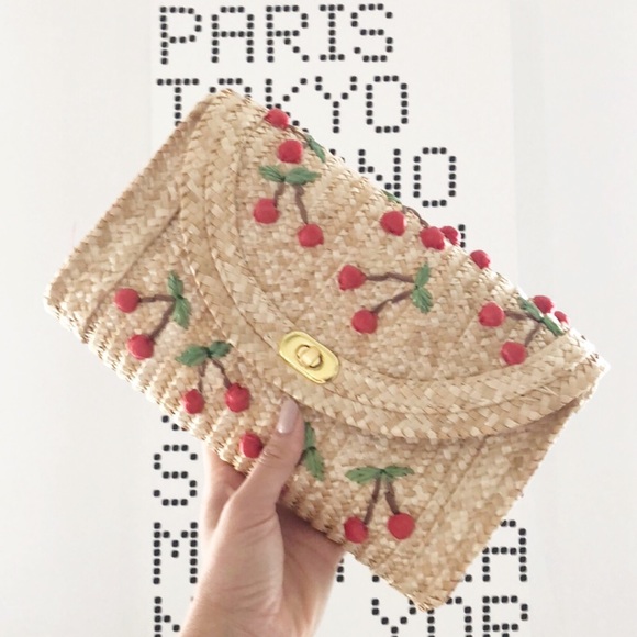 Allover Cherry Embroidered Woven Purse/Clutch - Picture 4 of 8